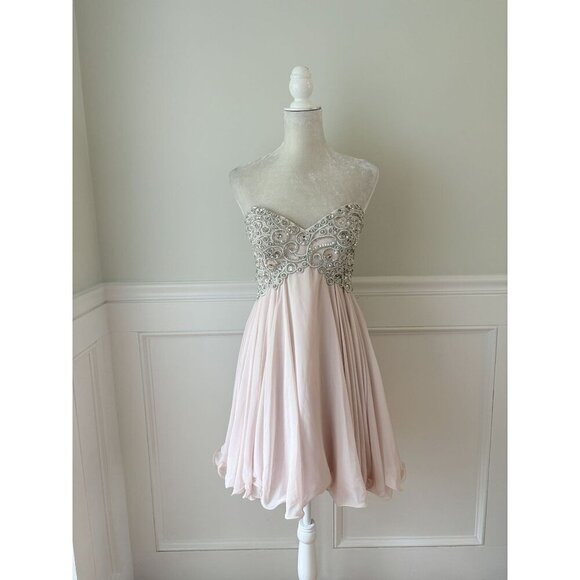 Xscape NWT Strapless Pink Chiffon Embellished Babydoll Dress 12 NEW Corset Back - Picture 3 of 7